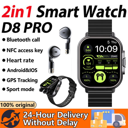 Smartwatch TWS 2 em 1 com fones de ouvido Relógio esportivo fone de ouvido Bluetooth Relógio de chamada Monitor de saúde masculino NFC Smartwatch feminino Fone de ouvido