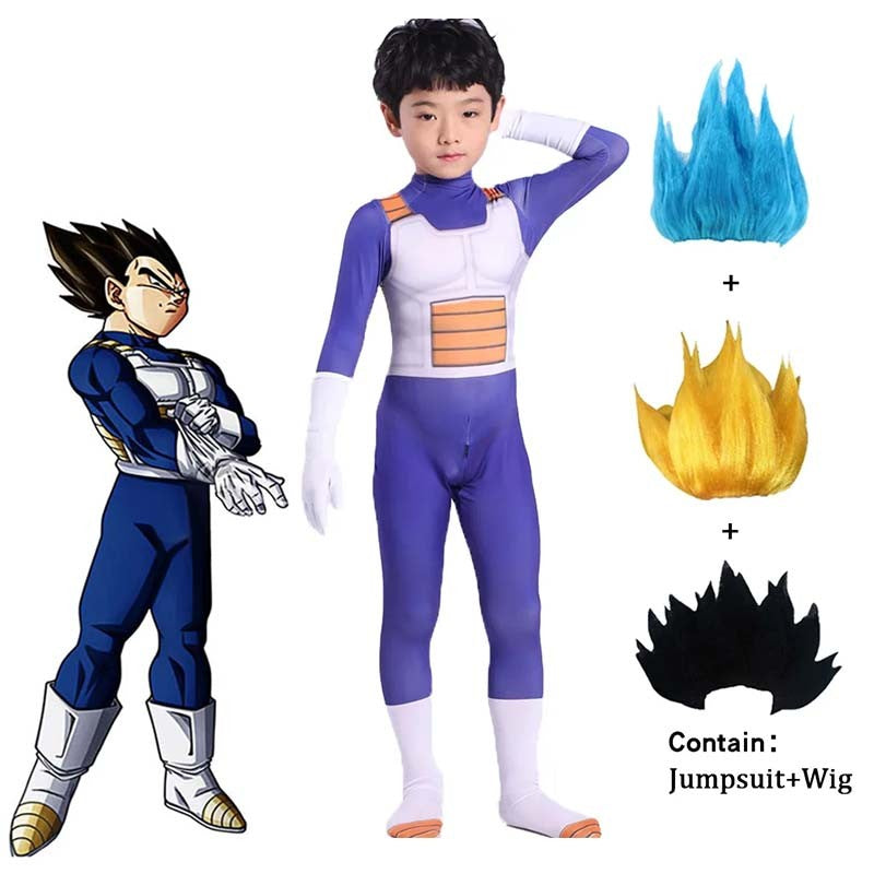 Anime Children's Vegeta Role-playing Costumes Paired With Tricolor Wigs Adult Super Saiya Bodysuits Holiday Party Costumes
