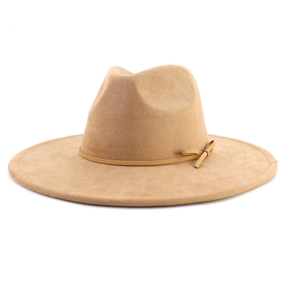 Suede fedora hat with same color accessories teardrop top wide brim hat for men and women Panama hat chapeau homme   sombrero