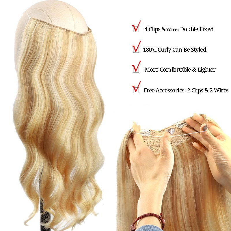 Cabelo Humano Liso de Extensão com Fio para Mega Hair, Linha de Pesca, Fusão Natural de Extensões de Cabelo com Clipes, Trama de Extensões para Mulheres