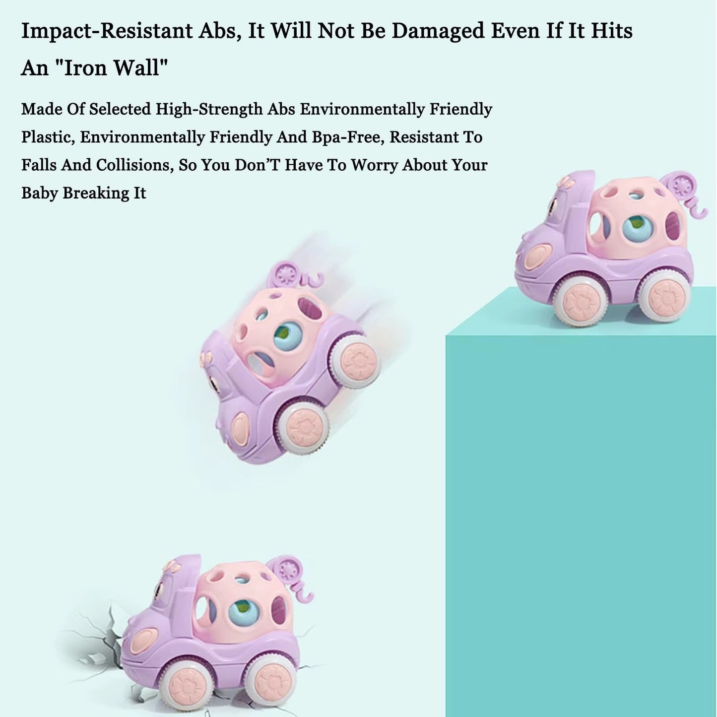 Baby Toy Car Rattle - Press & Go Friction Powered Truck, Soft Rolling Cars for Toddlers 1-3 Perfect Birthday Gift for Girls Boys