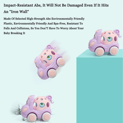 Baby Toy Car Rattle - Press & Go Friction Powered Truck, Soft Rolling Cars for Toddlers 1-3 Perfect Birthday Gift for Girls Boys