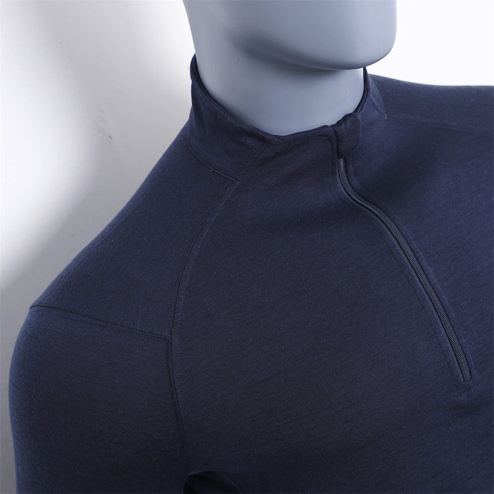 42% Merino Wool Base Layer Shirt Men 1/2 Zip Thermal Underwear Long Sleeve Shirts 210G Hiking Sports Breathable Wicking Moisture