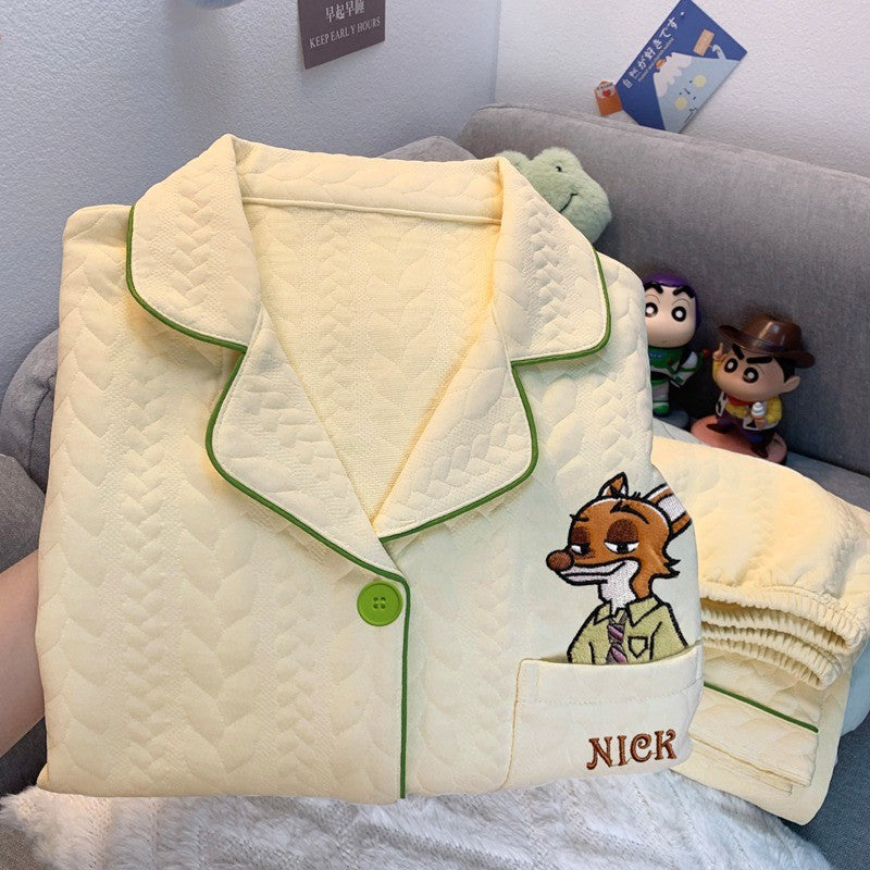 Embroidery Cartoon Character Judy Nick Pajamas Set for Women Disney Cute Sweet New 2PC Set Sleepwear Autumn Winter Soft Pajamas