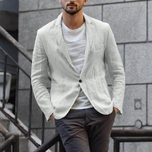 Cotton Linen Slim For Men Solid Color Long Sleeve Pockets Summer Coat Thin Male Casual Jacket Business Men Blazer
