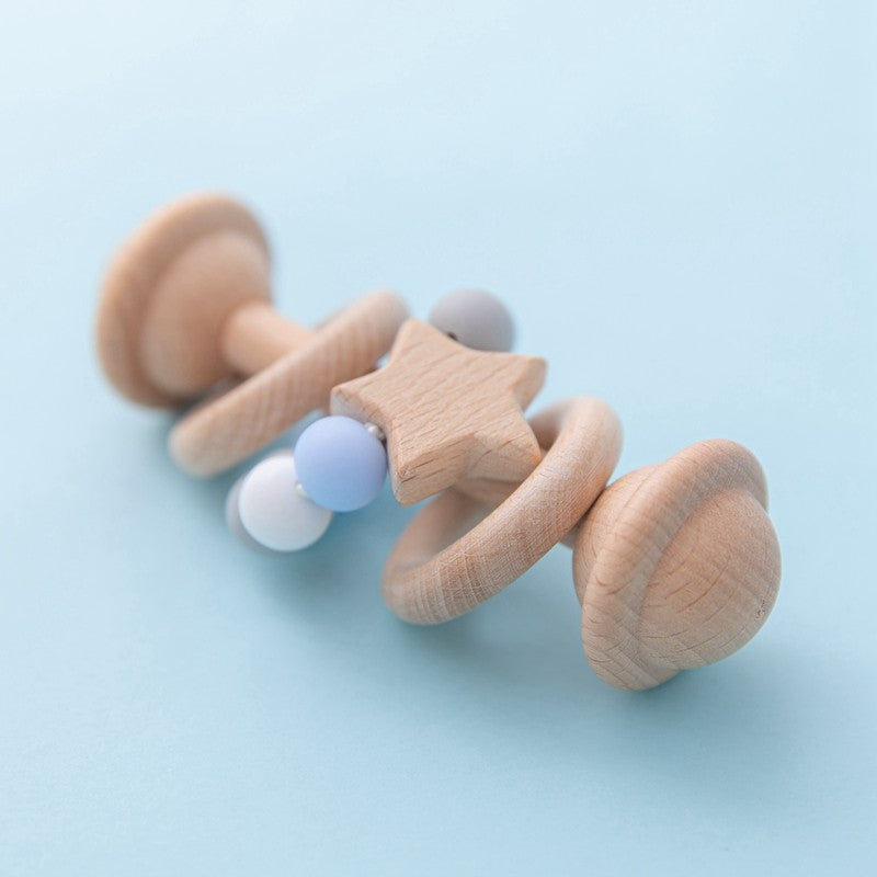 1Pc Baby Wooden Rattle Teether Toys Beech Wooden Ring Star Hand Music Rattle Teething Baby Toys Montessori Toys For Kids Gift