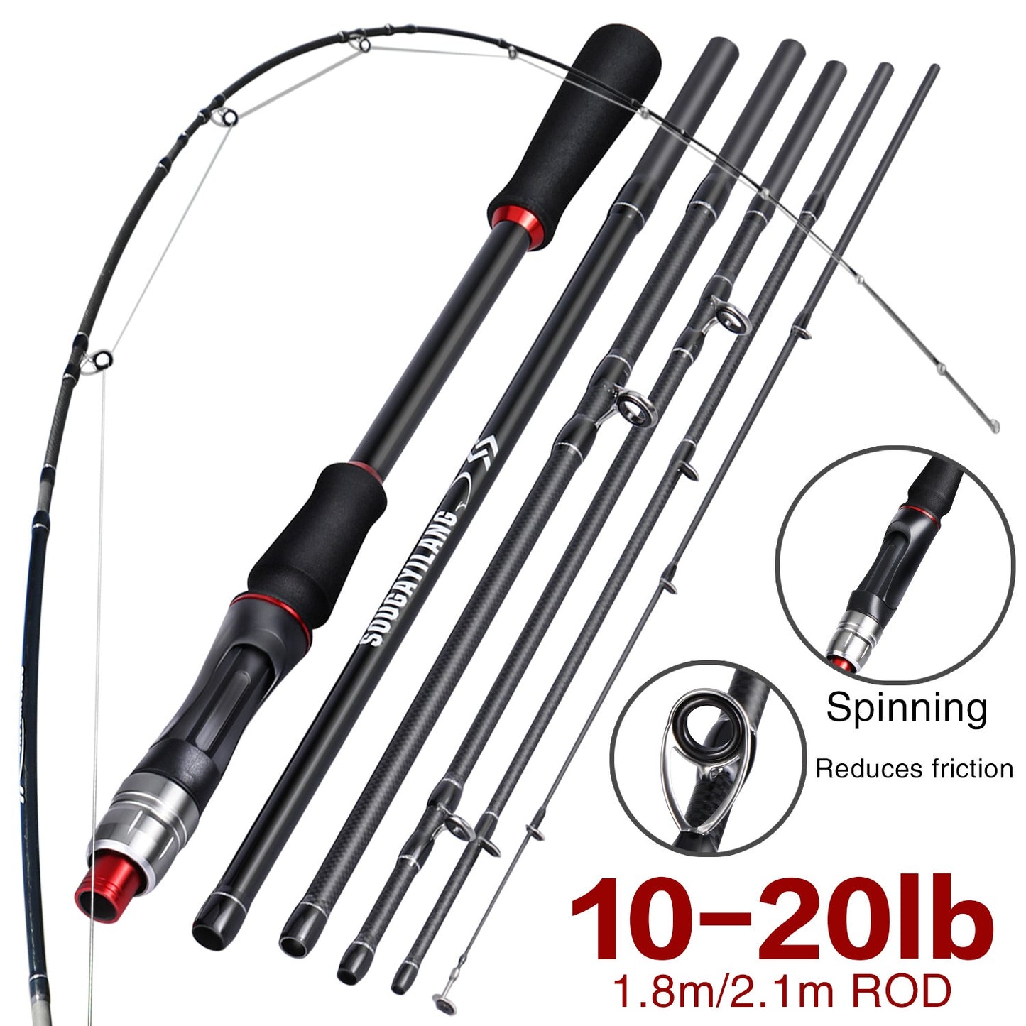 Sougayilang Fishing Rod 1.8/2..1m Spinning/Casting Rod Power M Carbon Rod Pole 5/6 Sections Travel Fishing Pole Fishing Tackle