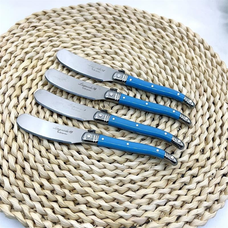 Faca de Manteiga Laguiole com Cabo Azul de Plástico, Queijo, Bolo, Espátula de Aço Inoxidável, Queijo, Geleia, Espalhador, Fatiador, Talheres Amarelos
