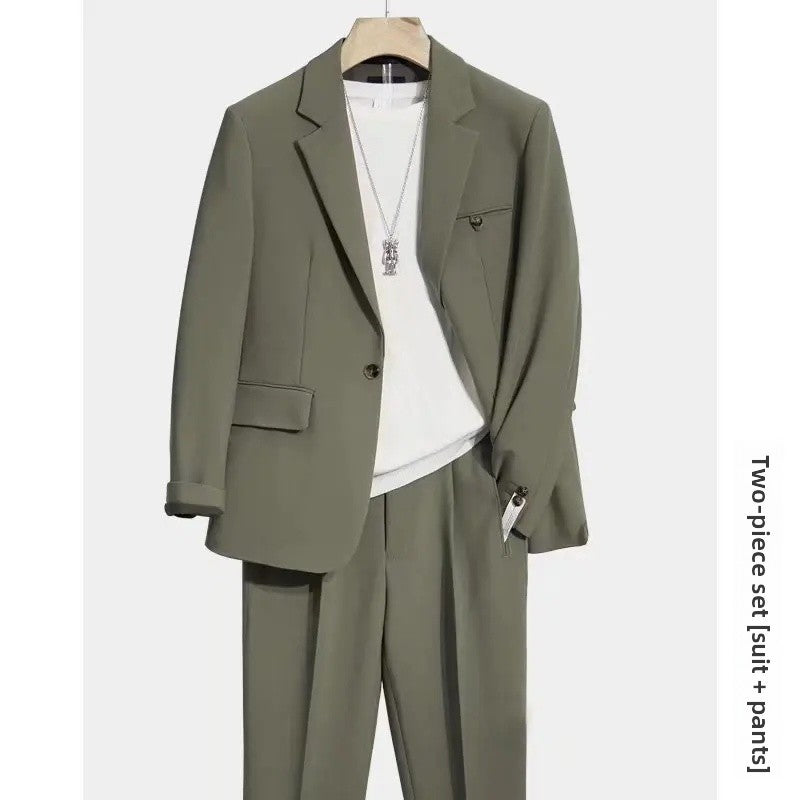 Casual Drapey Suit Set Men's Stylish Complete Set Cool College Students Street Fashion Korean Version Autumn Winter Suit