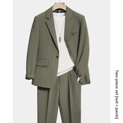 Casual Drapey Suit Set Men's Stylish Complete Set Cool College Students Street Fashion Korean Version Autumn Winter Suit