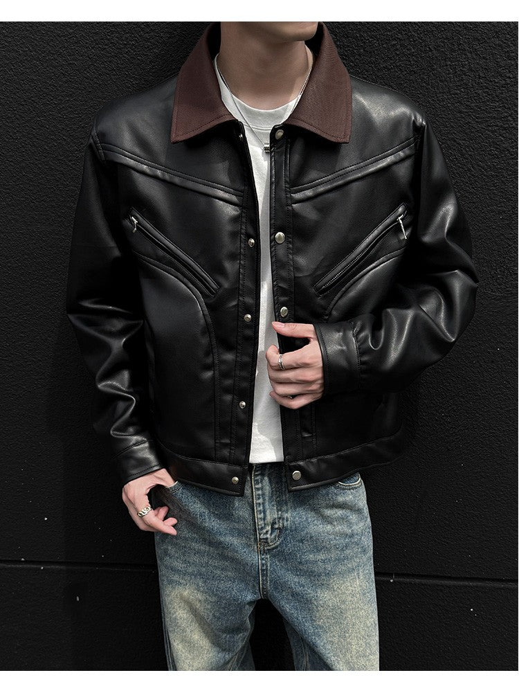Mens Leather Jacket Biker Jacket PU Leather 2025 New Windproof Stand Collar Single Breasted Short Coat Slim Fit Mens Jacket