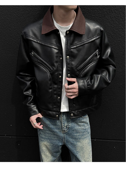 Mens Leather Jacket Biker Jacket PU Leather 2025 New Windproof Stand Collar Single Breasted Short Coat Slim Fit Mens Jacket