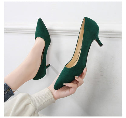 European American Fashionable Pointed High Heels Women With Rhinestone Bows Shallow Mouth Mid-Heeled Single Shoes Silk Satin