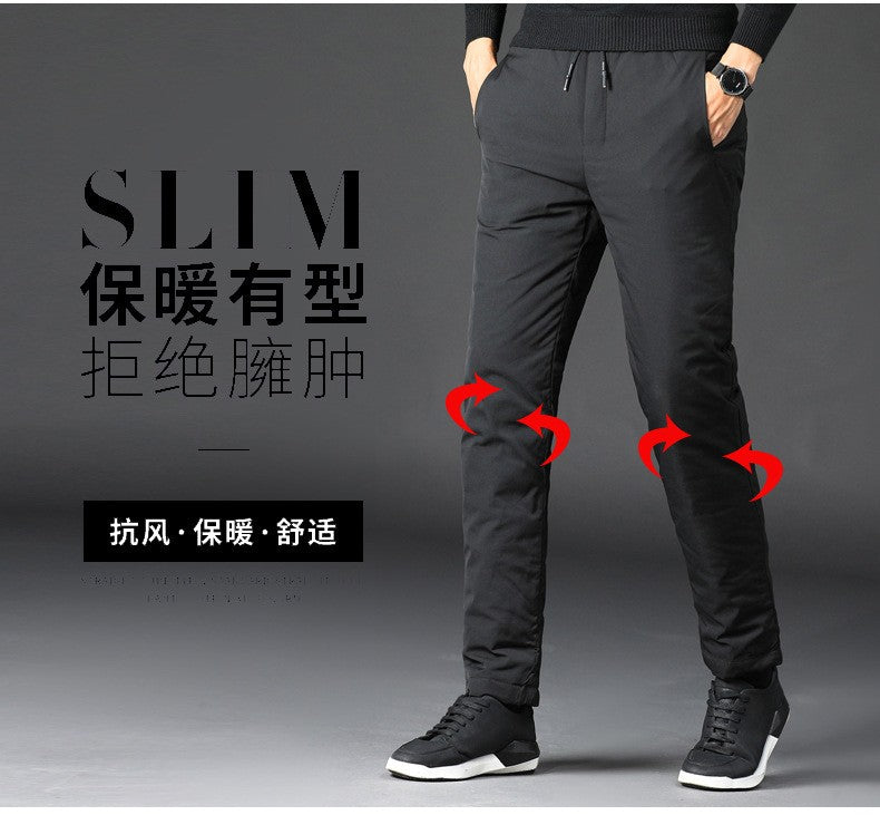 Quality Duck Down Pants for Men Thickened High Waist Loose Fit Warm Winter Trousers calça masculina moletom masculino PT-581