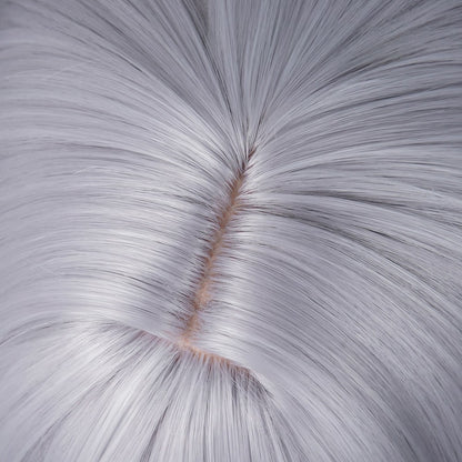Long Wavy Silver Synthetic Wigs with Bangs Anime Game Cosplay Fluffy Heat Resistant Wig for Daily Party