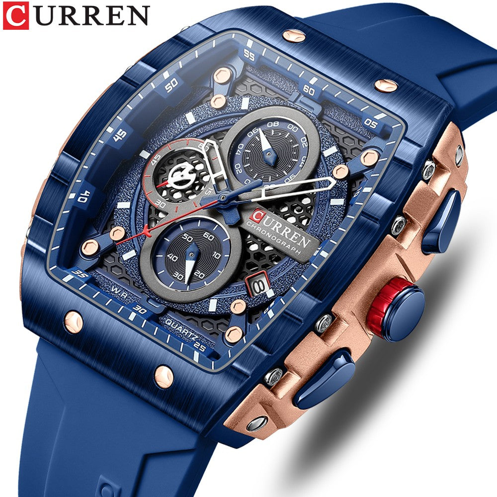 CURREN Fashion men watch brand unique square design luxury quartz sports tape watches men waterproof