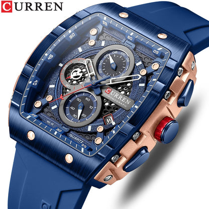 CURREN Fashion men watch brand unique square design luxury quartz sports tape watches men waterproof