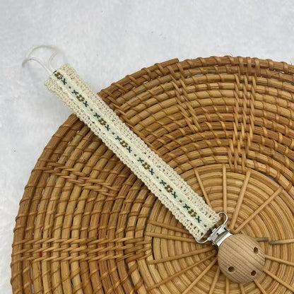 Wooden Baby Pacifier Chain Cute Flower Print Dummy Nipple Holder Guard Teether Pendant Baby Accessories