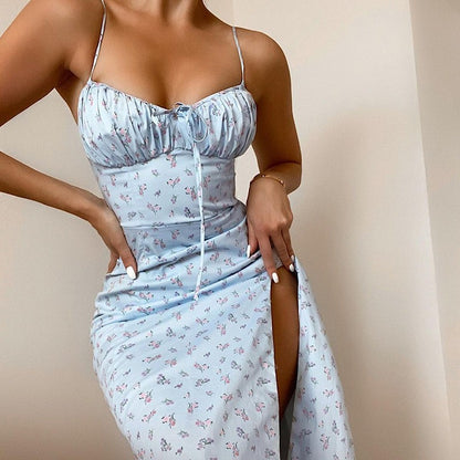 Women Elegant Floral Beach Vacation Bodycon Streetwear Long Dress 2025 Summer Cl