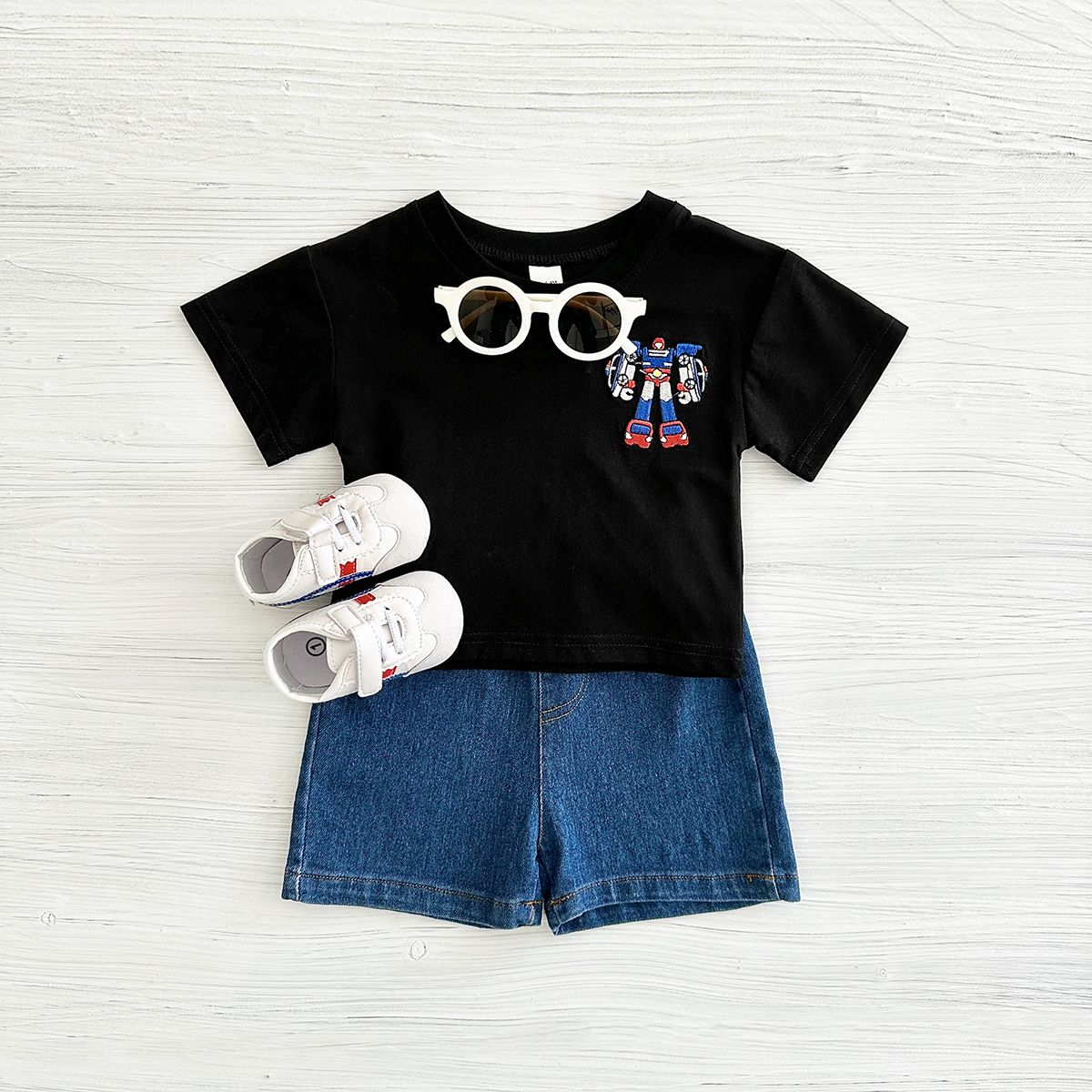 2025 Summer New Baby Clothes Infant Robot Embroidery Top+Bottom Set Baby Boys Girls Casual Baby Set Newborn Baby Clothes 2Pcs