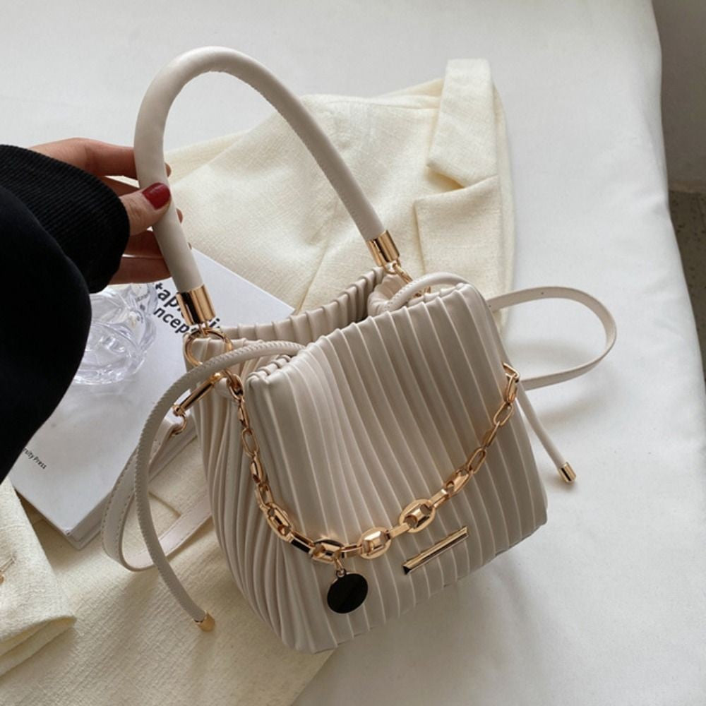 Unique Pleated Design Crossbody Bag Chain Shoulder Elegant Shoulder Purse Stylish Bucket Bag Versatile Style