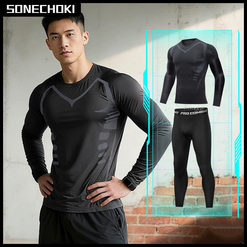 New Compression Running Sets Men Quick Dry Long Sleeve Shirt Basketball Fitness Gym Legging Male Workout Muscle Top Tracksuit