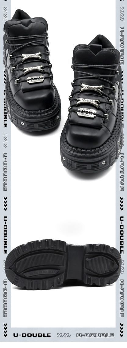 2025 New Punk Style Women Shoes Lace-up Heel Height 6CM Platform Shoes Woman Gothic Ankle Rock Boots Metal Decor Woman Sneakers