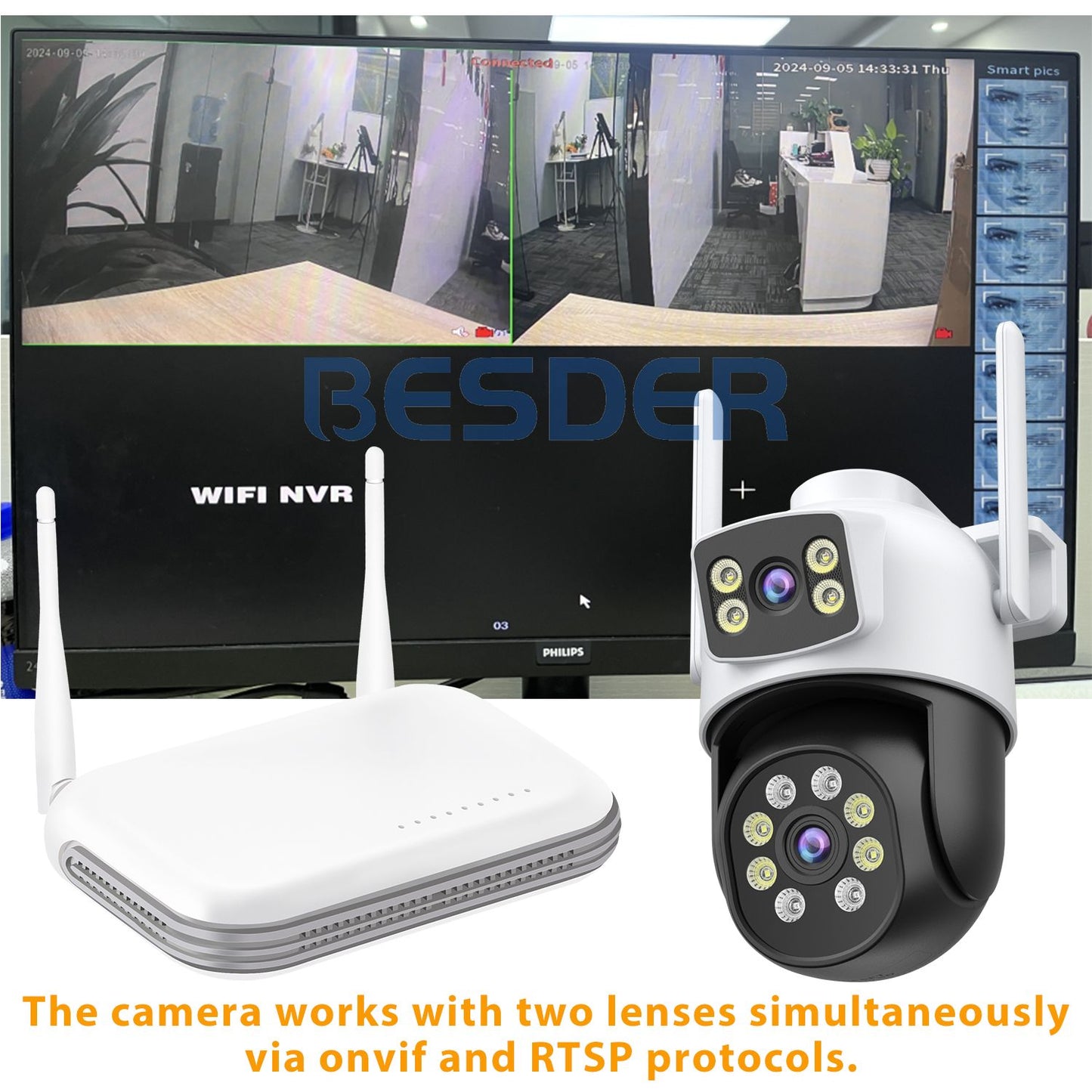 BESDER 15MP Wifi Camera Outdoor Dual Screen 10X Digital Zoom CCTV Video Surveillance Cam PTZ 8MP Security IP Camera O-Kam Pro