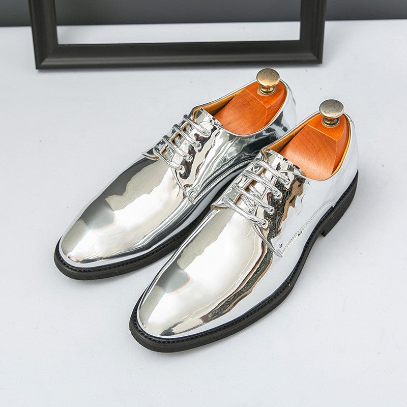 Golden Glossy Leather Shoes Man Formal Shoes Plus Size 38-50 Pointed Toe Men's Dress Shoes Comfortable Flat Party Shoes For Man