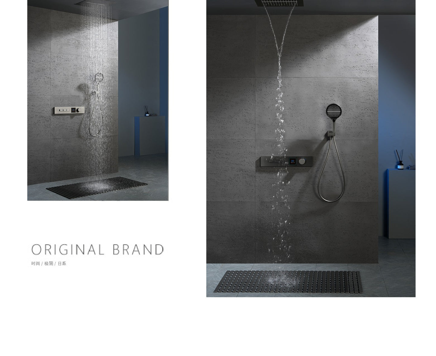 Luxury gun gray brass shower system with LED digital display design Wall mounted constant temperature 3-function bathroom faucet