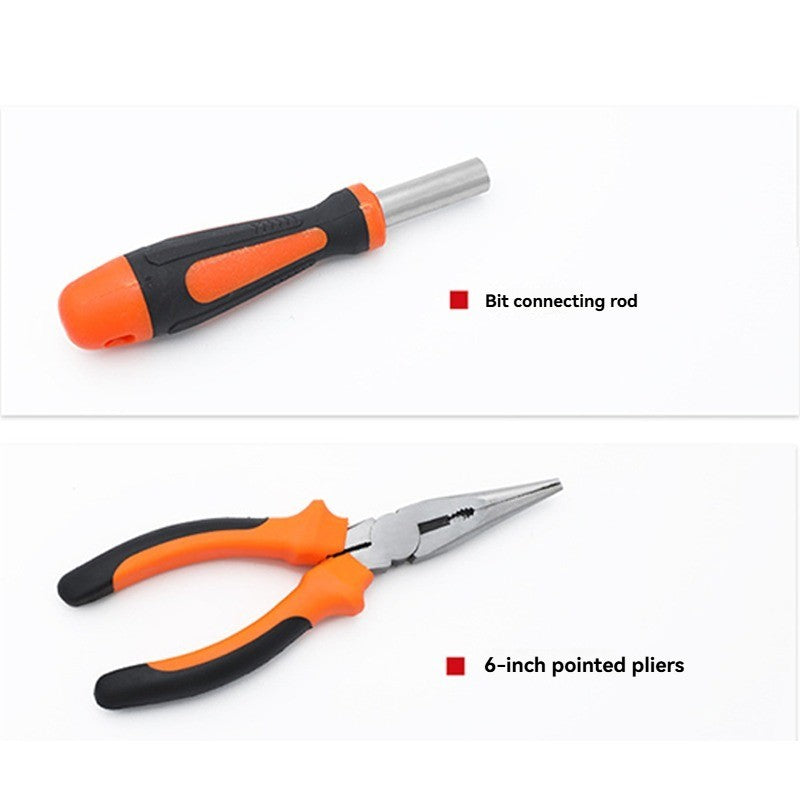 Multifunctional DIY Hand Tool Kit Household Repair Set - 8PCS Allen Wrench 10PCS Bits Art Knife 6-inch Pliers,Portable Box