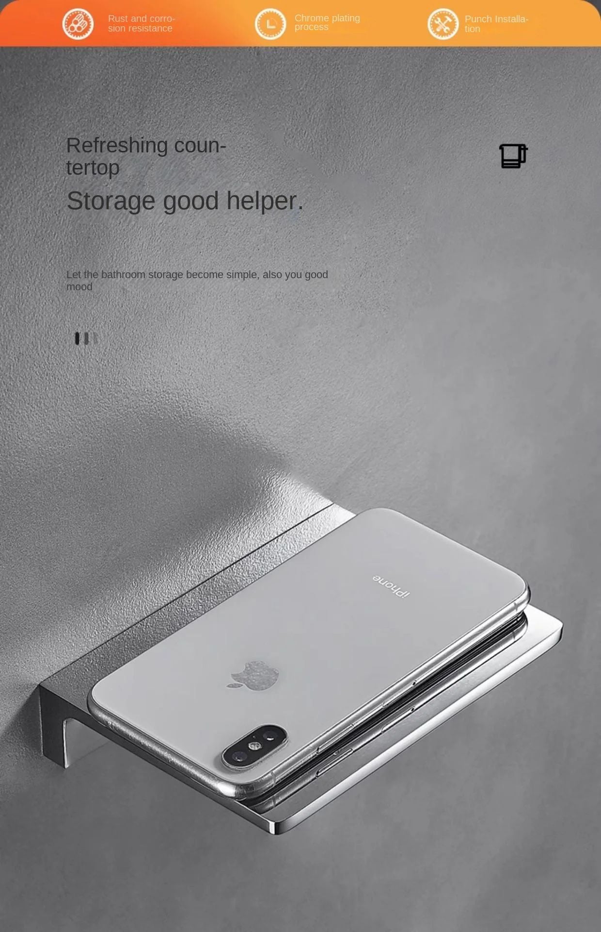 Zinc alloy, bathroom storage rack, wall mounted bathroom storage tray, mirror vanity storage rack