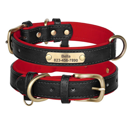 Coleira de cachorro personalizada em couro PU, gravação gratuita, coleiras de identificação de cachorro, coleiras acolchoadas macias para cães pequenos, médios e grandes, ajustáveis