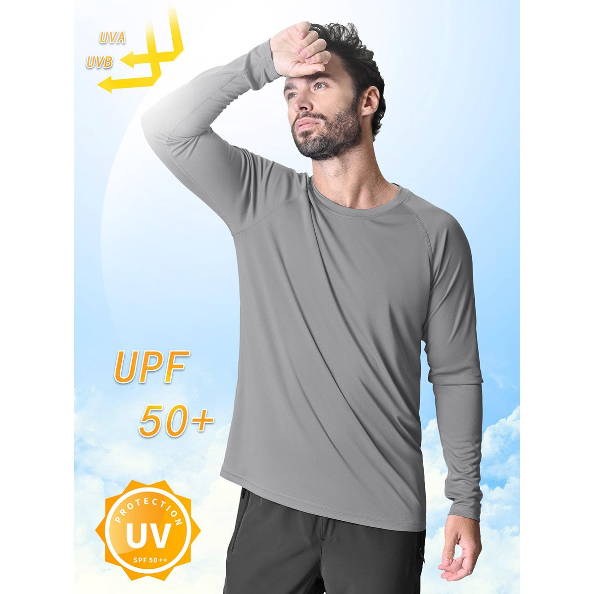 TACVASEN UV Shirt Men's O-Neck Long Sleeve UPF 50+ Sun Protection T-Shirt Quick Dry Sports Tee Hiking Fishing Outdoors Pullovers