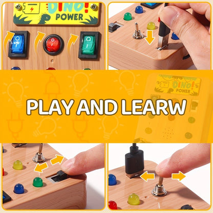 Dinosaur Switch Busy Board Toy Set for Toddlers 18M+ with 6 LED Lights, Dino-Themed ABS Early Education Puzzle for Color & Shape