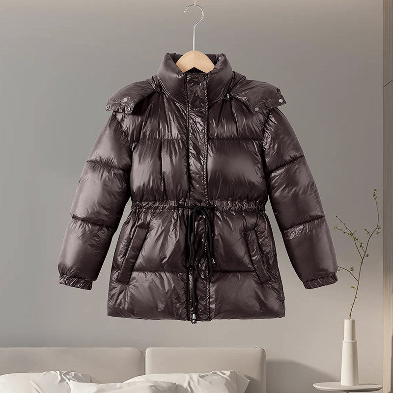 Glossy Shiny Women 's Down Jackets Vintage Hooded Zipper Puffer Full Sleeve Jackets For Woman 2025 Woman Winter Coats Outwears