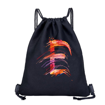 26 Initials Print Drawstring Bag Backpack Men and Women Beach Sports Travel Backpack Kid Gift Supplies Bag Portable Sundries Bag