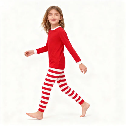 Boys Girls Christmas Pajama Sets Red Top with Striped Pants Long Sleeve Pijama Children Sleepwear kids Pjs for Xmas Festive