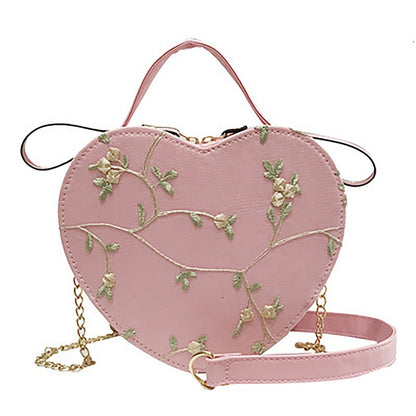 Women Sweet Crossbody Bag PU Leather Handbags with Lace & Flower Pattern for Commuting Business Travel