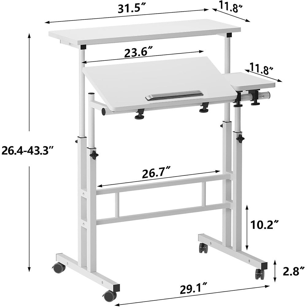 Mobile Desk With Folding Table Top, Height Adjustable Computer PC Table Workstation Laptop Stand with Rollers for Home Office