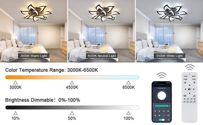 Flower Shape LED Ceiling Light, Dimmable 3000K-6500K APP for Living Room Bedroom Kitchen Modern Acrylic Chandelier Energy Saving
