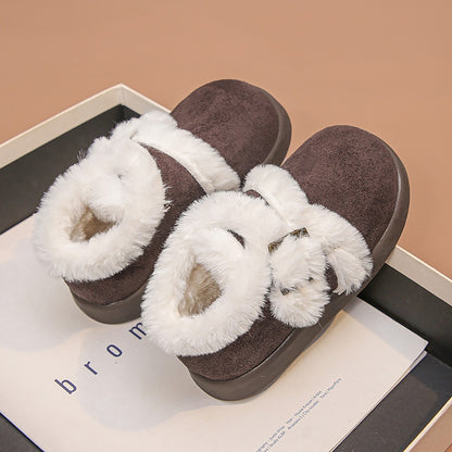 Winter Fur Boots For Girls Thick Warm Children's Plush Snow Boots Soft Warm Velvet Cotton Shoes Winter Kid's Padded Boots