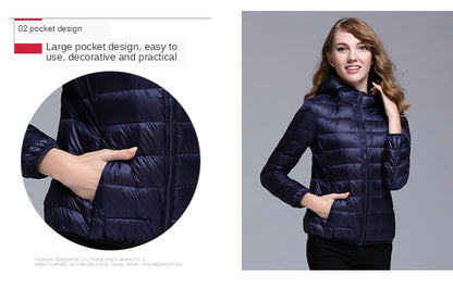 White Duck Down Winter Hoody Jackets Ultra-light Women Down Coats Puffer Long Sleeve Warm Slim Portable Thin Female Outwears 7XL