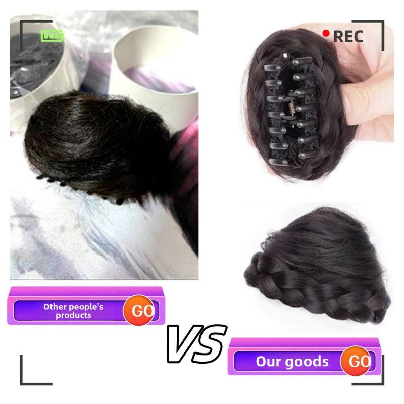 Cat Ear Wig Claw Clip Bun Hairpiece Cute Double Bun Hair Accessory Updo Flower Bun Synthetic Wig