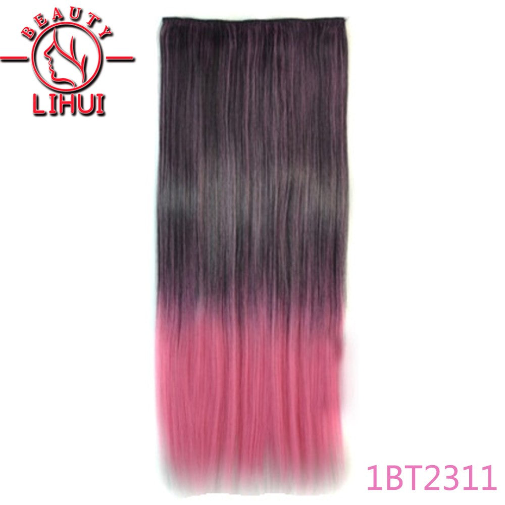 Extensões de cabelo sintéticas com clipe, longas e lisas, com 5 clipes em uma única peça, extensões de cabelo multicoloridas LIHUI