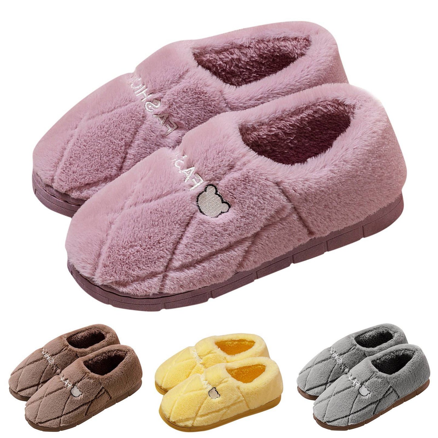 Men Casual Soft Fur Furry Couples Warm Home Baotou Plush Soft Bottom Comfortable Solid Color Men Winter Cotton Slippers  ???