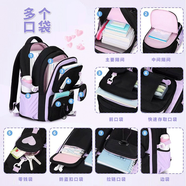 Mochila Escolar Estojo Lancheira Love Pattern Três Peças Tecido Nylon Impermeável Menino Menina Adolescentes Mochila Tendência