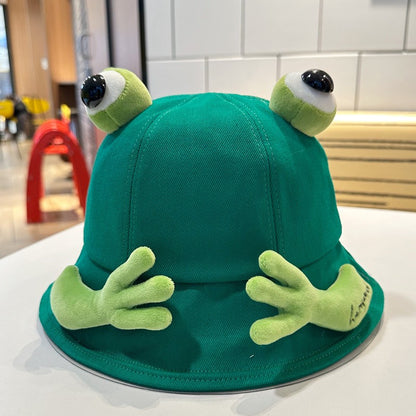 2024 New Cute Big Eyes Frog Bucket Hats Outdoor Foldable Sun Fishing Cap Women Lady Summer Cotton Wild Panama Hats