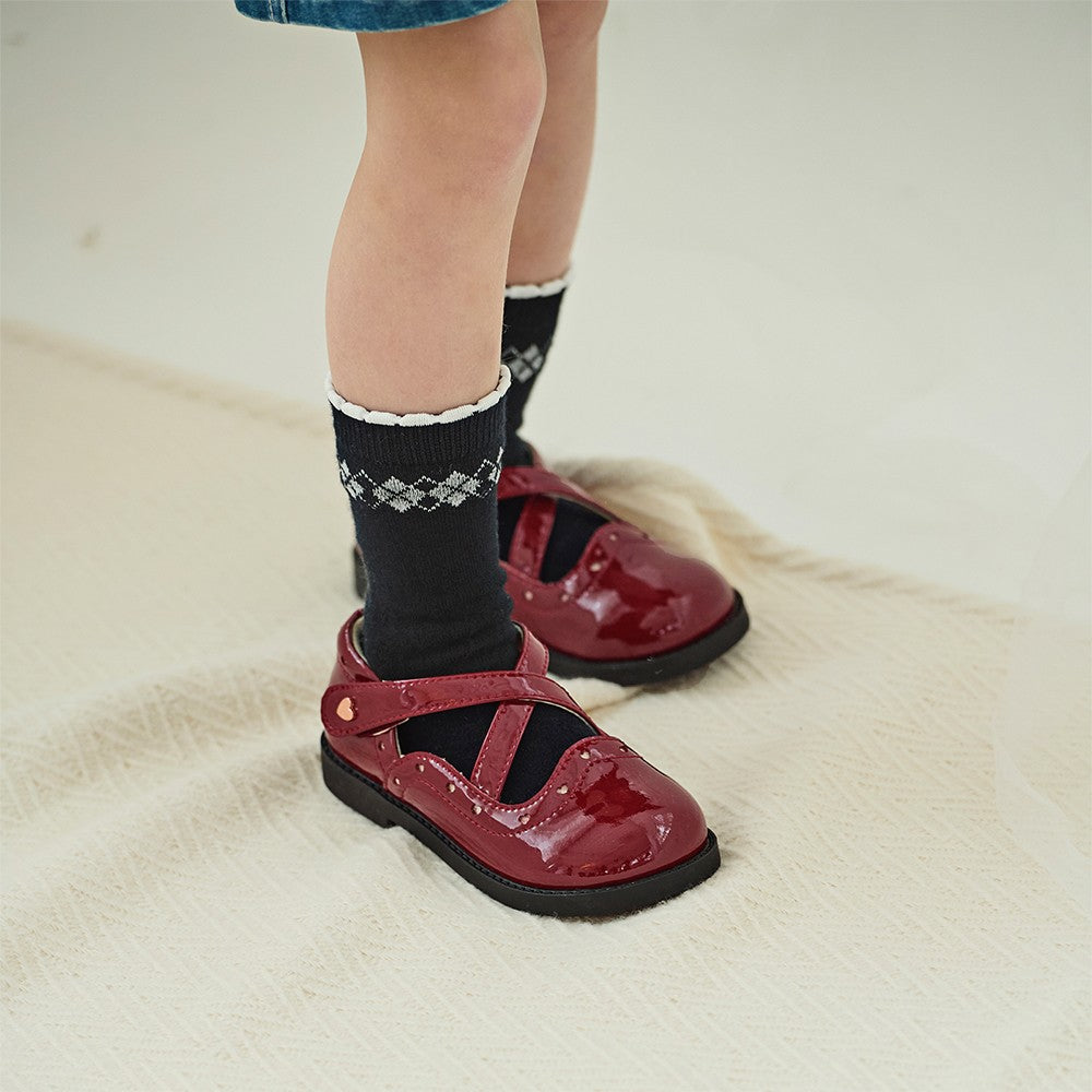 Dave Bella Children's Leather Shoes Autumn Girl's Retro Fashion Soft soled Red Anti slip Princess Shoes DB3252579