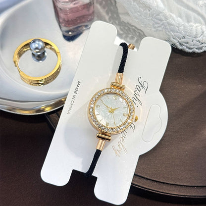 Ladies Colorful Nylon Pull-Style Bracelet Alloy Case Arabic Scale Printed Dial Christmas Quartz Watch Suitable for Holiday Gift